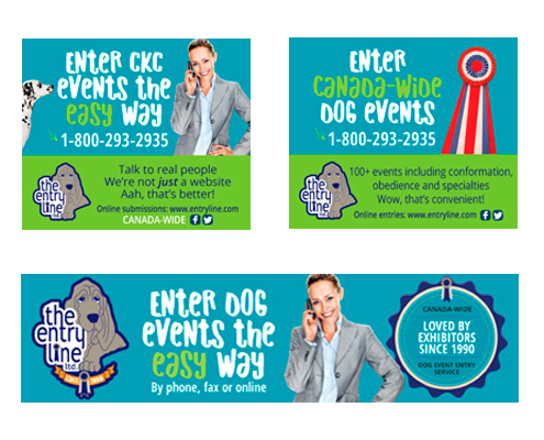 Various advertisements in a series for a business in the pet events industry